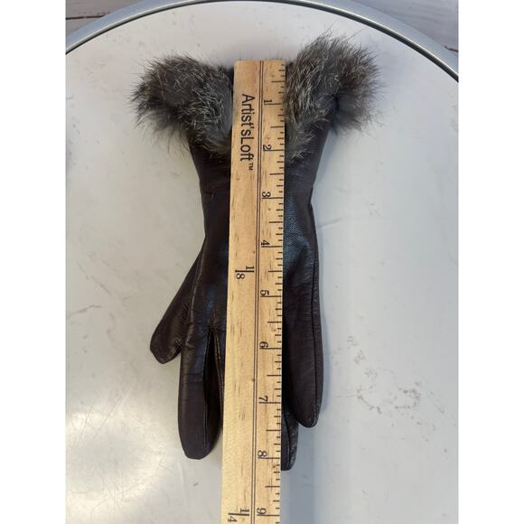 Wilsons Leather VINTAGE women dark brown gloves genuine rabbit fur cuffs Small - Picture 2 of 9